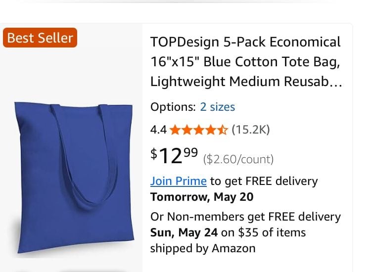 TOPDesign 21-Pack Economical 16″x15″ Blue Cotton Tote Bag