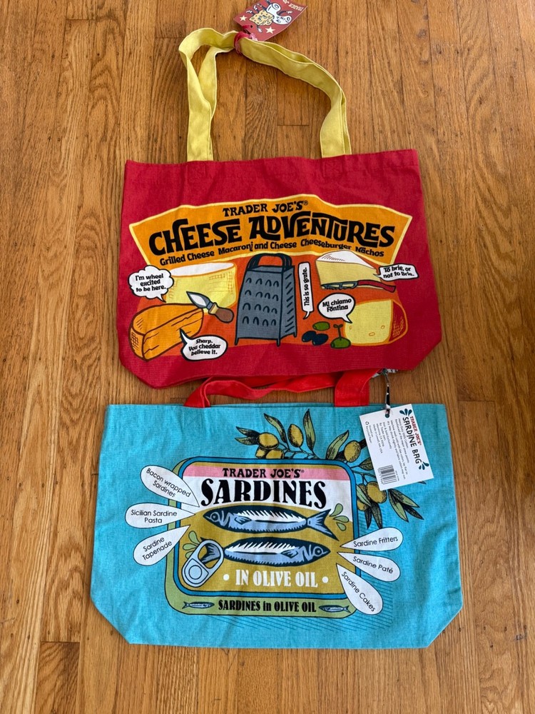 Combo Trader Joe’s Cotton Canvas (Sardines) & (Cheese Tote Bag)