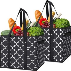 Reusable Grocery Bags 2Pack Foldable Washable Large Storage Bins Basket Black