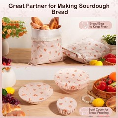 5 Pack Reusable Beeswax Bread Bags 2 XL +3（size 8in 10in 12in), Pink+Brown