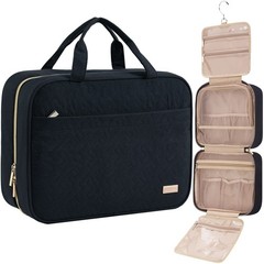 NISHEL Travel Toiletry Bag for women, Portable Hanging Organizer Large, Black