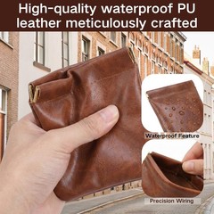 ZJO Leather Pouch for Purse, 3PCS Snap Closure Makeup Bags brown