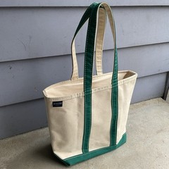 Vintage Lands’ End Boat & Tote Bag Canvas Sack Full Zip Green / White USA MADE