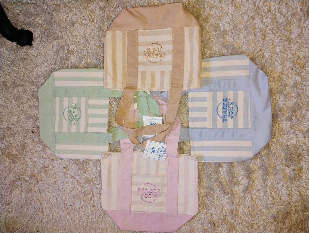 Trader Joe’s Mini Pastel Stripe Canvas Tote Bag 4 colors to choose