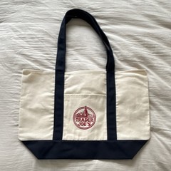 Trader Joe’s Reusable Foldable Canvas Tote Bag Beige Navy Blue