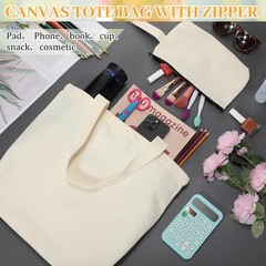 20 Pcs Tote Bag with Zipper, Cotton Canvas Makeup Bag Kitchen Reusable Grocer…