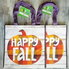 Reusable Shopping Grocery Tote Bags Happy Fall Buffalo Check Pumpkin 2 Set New