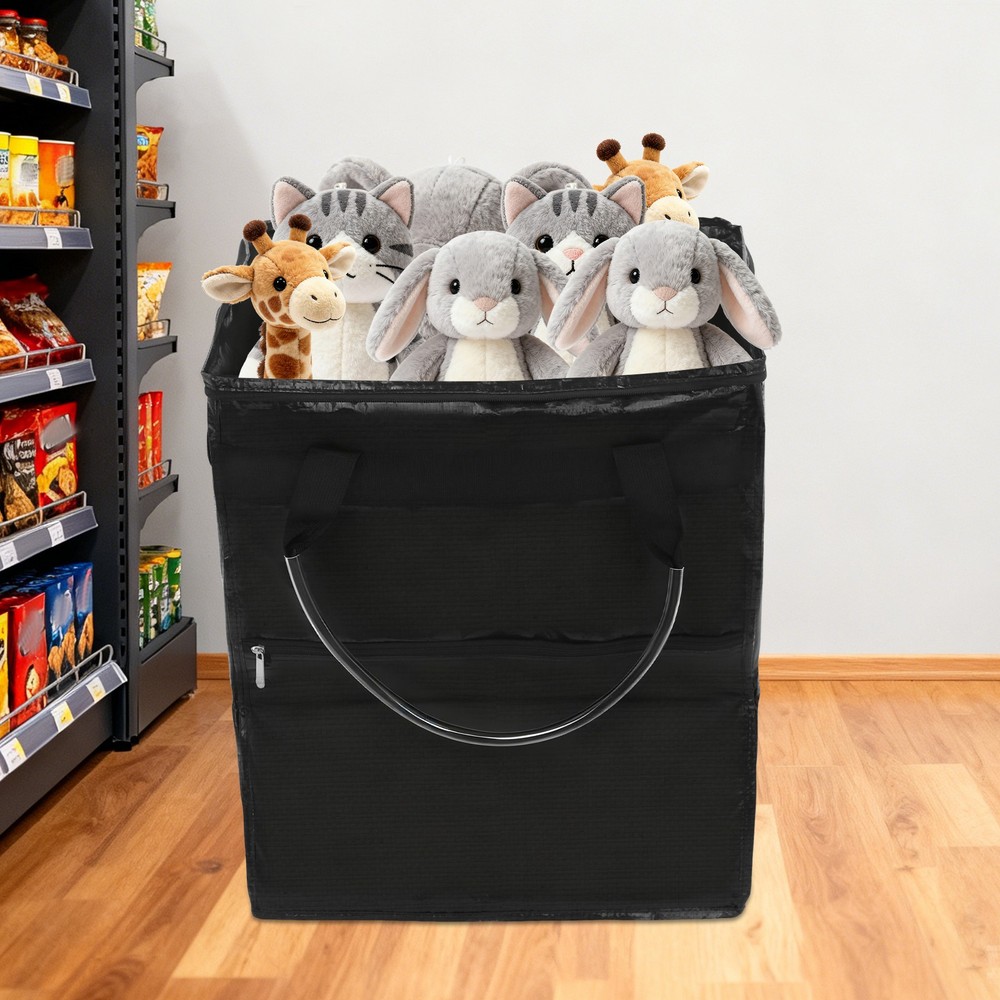 Foldable Shopping Trolley, Black Rolling Shopping Bag, Reusable Grocery Bag