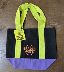 Trader Joe’s Mini Halloween Canvas Tote Bag Black/Green w Orange Lettering – New