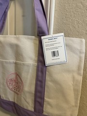Trader Joe’s Large Canvas Reusable Tote Bag Beige Purple 20x6x14in New