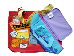 Combo Trader Joe’s Cotton Canvas Cheese Tote & Sky Blue 1.5 gal Lunch Bag