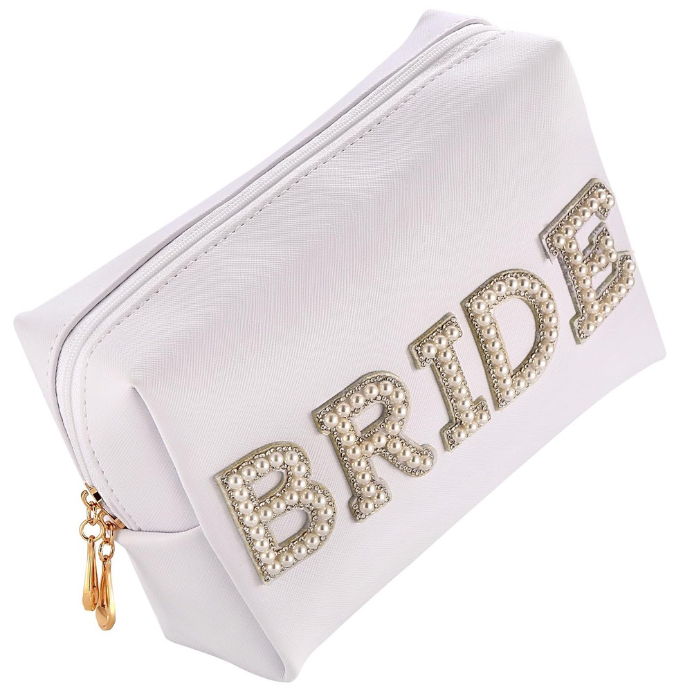 MIRIFRIGE Bride Patch MRS Cosmetic Bag,Pearl Rhinestone Letter Small, W
