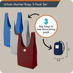 – Ocean – 3 Foldable Reusable Shopping Bags in 1 Compact Pouch, Luxury Qualit…