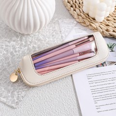 Psyqtsuary Small Clear Makeup Bag, PU Leather Travel Brush Case White