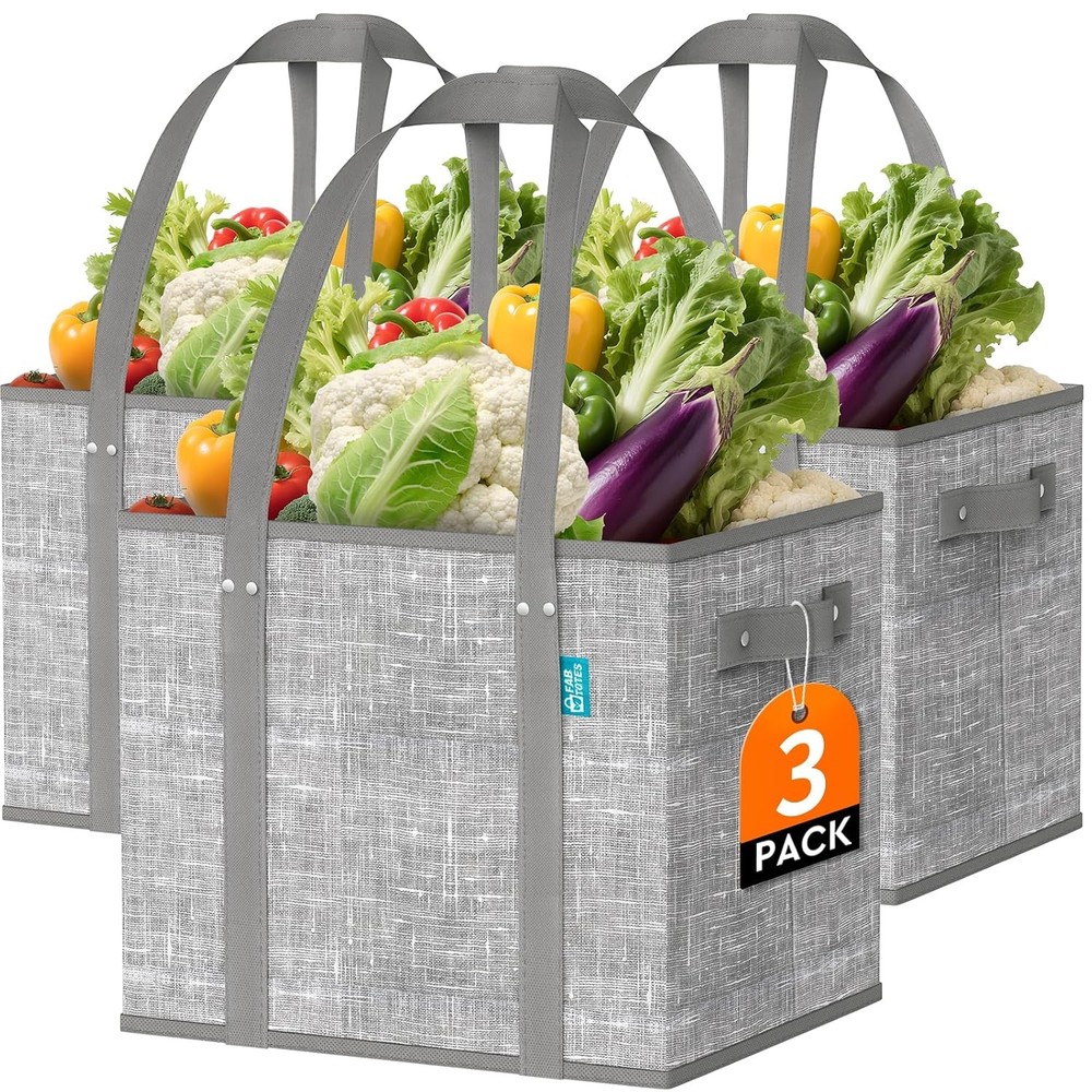 Reusable Large Foldable Grocery Shopping Tote Bags with Reinforced Straps