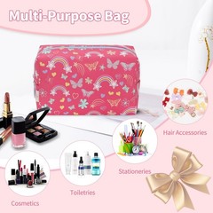 onemoky Small Makeup Bag for Girls, Cute Travel Rose Red