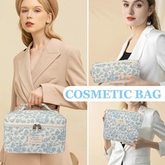 Quilted Makeup Bag Set, Large Floral Cosmetic for Women, Yellow Daylily
