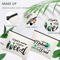 Weewooday 2 Pcs Leaf Makeup Bags Funny Might Be Weed Black