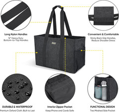 Soft 9 Gallon Extra Large Utility Tote, Foldable Reusable Storage Bag (Charcoal