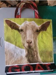 Goat, UpCycled feed bag totes, Reusable Grocery Bags, Tote Bags, Small Farm