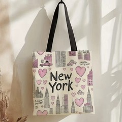 1pc Double-Sided 2D Flat Printing Shopping Tote Bag, New York City Skyline