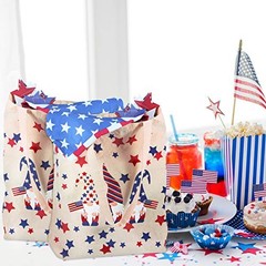 2 Pieces 4th of July Tote Bags Patriotic American Flag Reusable Canvas Tote
