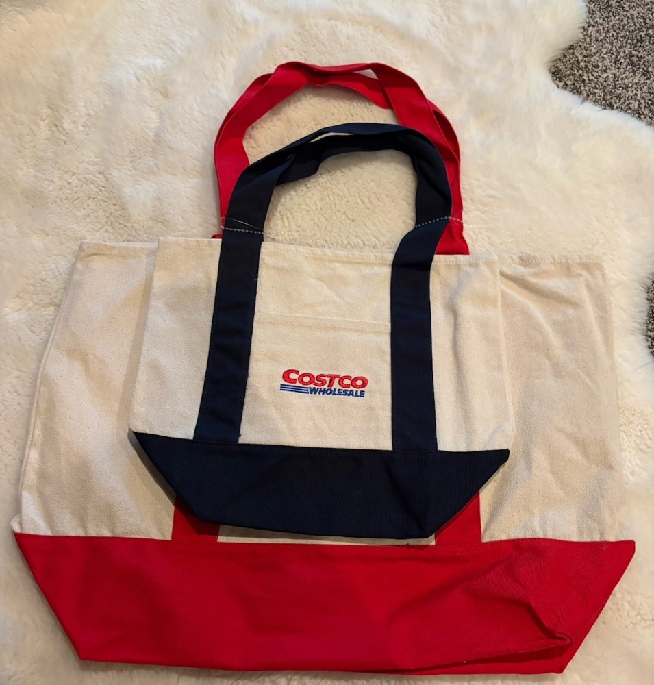 Costco Canvas Tote Bags 2-Pack Large Red & Mini Blue Asia Limited Edition NWT