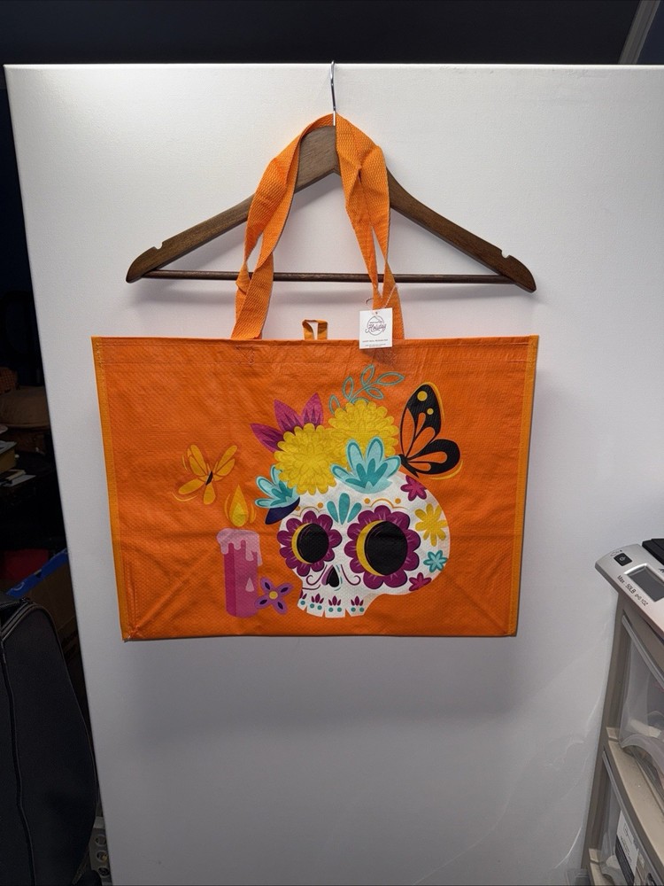 HEB Reusable Shopping Bag Large Dia De Los Muertos Sugar Skull Orange Tote NEW
