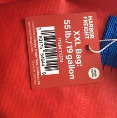 Harbor Freight Shopping Bag LARGE, Red, 21 ¾x14x13 /!19 gallon, 55 lb 3/$10.00