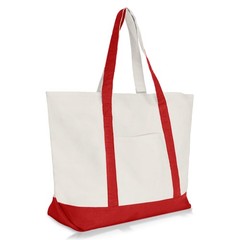DALIX 22″ Large Cotton Canvas Zippered Shopping Tote Grocery Bag Large, Red