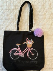 Paper Crafts Black Cotton Canvas Reusable Shopping Bag Foldable Bicycle Print