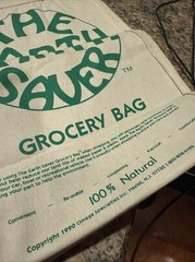 Vintage 1990s The Earth Saver Canvas Grocery Bag W/ Food Town Paper Bag. 1990