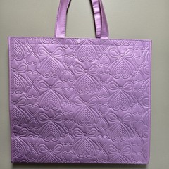 TJ MAXX Beautiful Lilac Quilted Bows Heart Large Reusable Shopping Tote Eco Bag