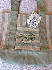 Trader Joe’s – 2026 Mini Canvas Tote Bag- Lt Green Stripe . 13”x 10”x6” NWT
