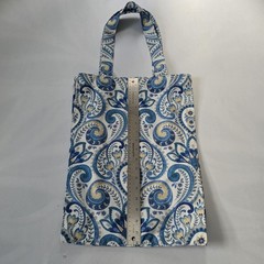 Floral Pattern Foldable Cotton Reusable Shopping Bag Medium Blue White Yellow