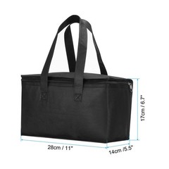 2Pcs 11″x5.5″x6.7″ Insulated Reusable Grocery Bag Food Delivery Tote Bag, Black