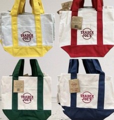 Trader Joe’s Mini Canvas Tote Bag Set Of 4 LIMITED Red Blue Green Blue Holiday