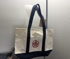 Trader Joe’s Reusable Tote Bag Cotton Polyester White Navy Blue Large Foldable