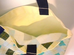 16.5X14.5″ ESTEE LAUDER YELLOW GREEN BLUE DIAMOND PLAID CANVAS “CORP SALES” TOTE
