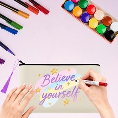 JUZNU 10 Pack Canvas Makeup Cosmetic Bags Pouch with Zipper Bulk Beige