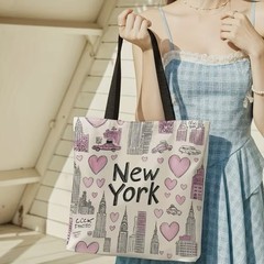 1pc Double-Sided 2D Flat Printing Shopping Tote Bag, New York City Skyline