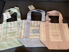 Trader Joe’s 3-Pack Striped Reusable Shopping Tote Bags Blue Green Pink 15Qt