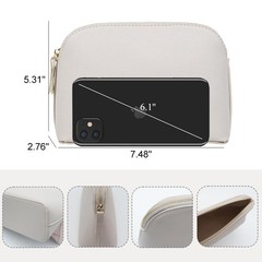 kamumanni Portable Makeup Bag for Women, Small Pu Leather Cosmetic Beige