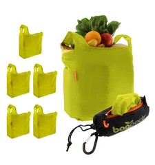 Green Sturdy RipStop Nylon Foldable Reusable Grocery Shopping Tote Bag 5 PCS