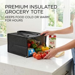 Black 4 PCS Leakproof Insulated Grocery Bags Thermal Tote 11.8x13x7.1 Inch