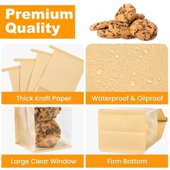 Ocmoiy 50 Pack Small Cookie Bags with Window, 3.9×3.5×9.5 Inches Small, Brown
