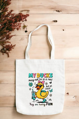 Ducks Not In A Row But Having Fun Canvas Reusable Tote Bag/Funny Shopping Bag