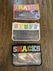 Reusable Zip Snack Bags Set of 3 Clear Organizer Pouches Letter Pattern