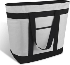 Insulated Grocery Tote Bag Large Reusable Cooler Bags w/ Zipper Leakproof Grey