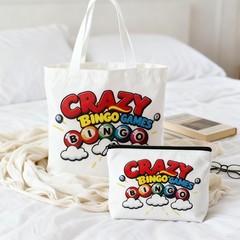 Bingo Bag with Large Capacity Tote Bag, Canvas 36 cm x 33 cm, White